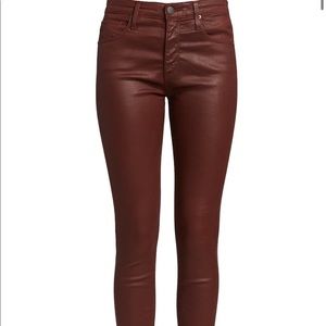AG Jeans Red 100% Lamb Leather Farrah High-Rise Pants